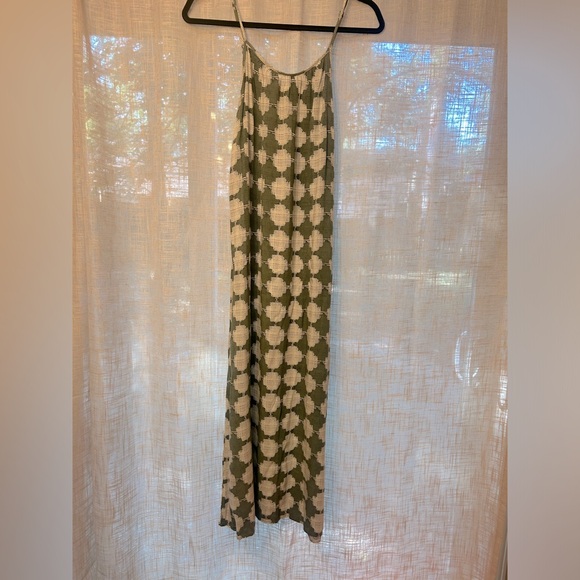 Dresses & Skirts - Merona Patterned Ivory and Green Strappy 70’s Retro Long Maxi Dress size Small.